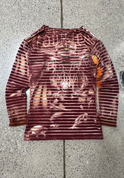 SS2001 Jean Paul Gaultier ‘Satan’ Gargoyle Print Mesh 3/4 Sleeve Top