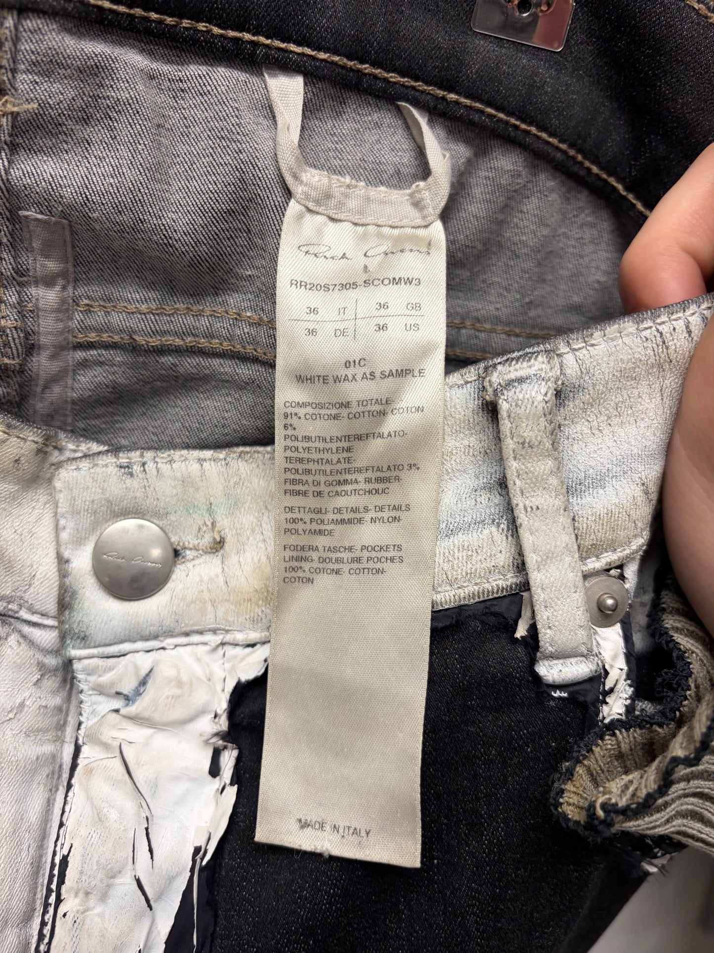 SS2020 Rick Owens ‘Tecuatl’ Waxed White Reconstructed Hybrid Denim