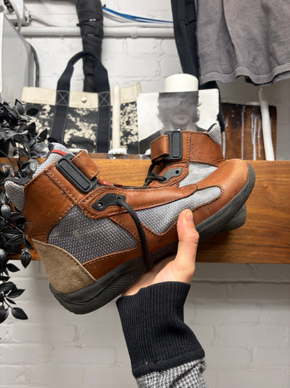 Vintage Prada Sport ‘America’s Cup’  Brown/Tan Leather High Top Sneakers