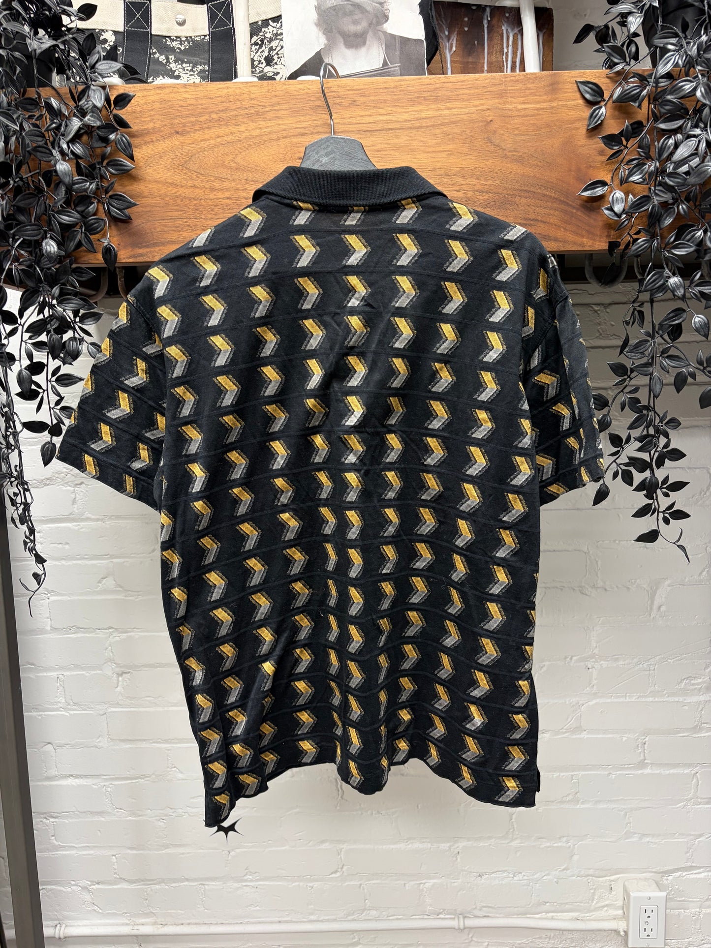 Vintage Yves Saint Laurent Black/Yellow Patterned Polo