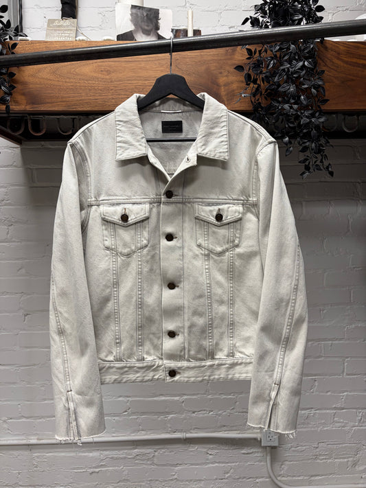 2020 Saint Laurent Paint Coated White Denim Trucker Jacket