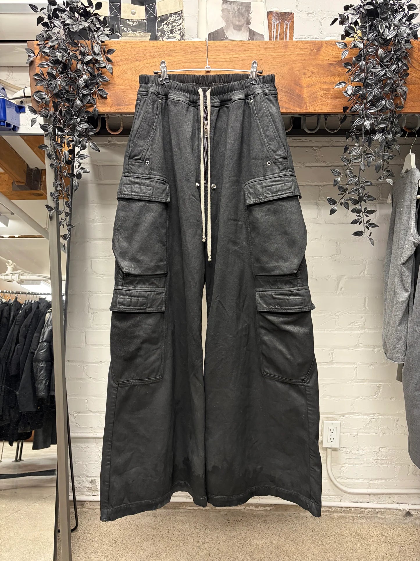 Rick Owens ‘Cargo Bela’ Waxed Black Heavyweight Pants