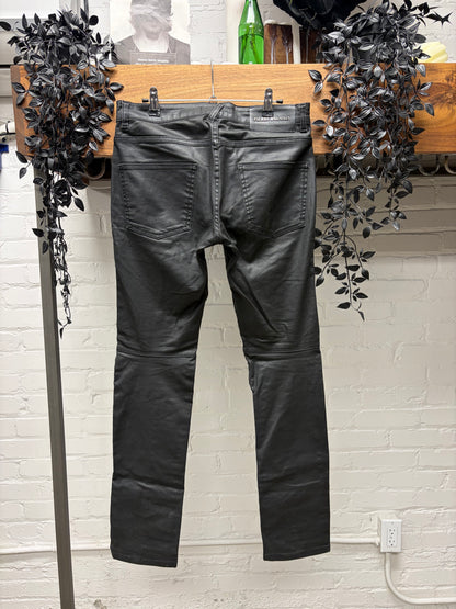 Balmain Waxed Black Moto-Biker Knee Skinny Jeans