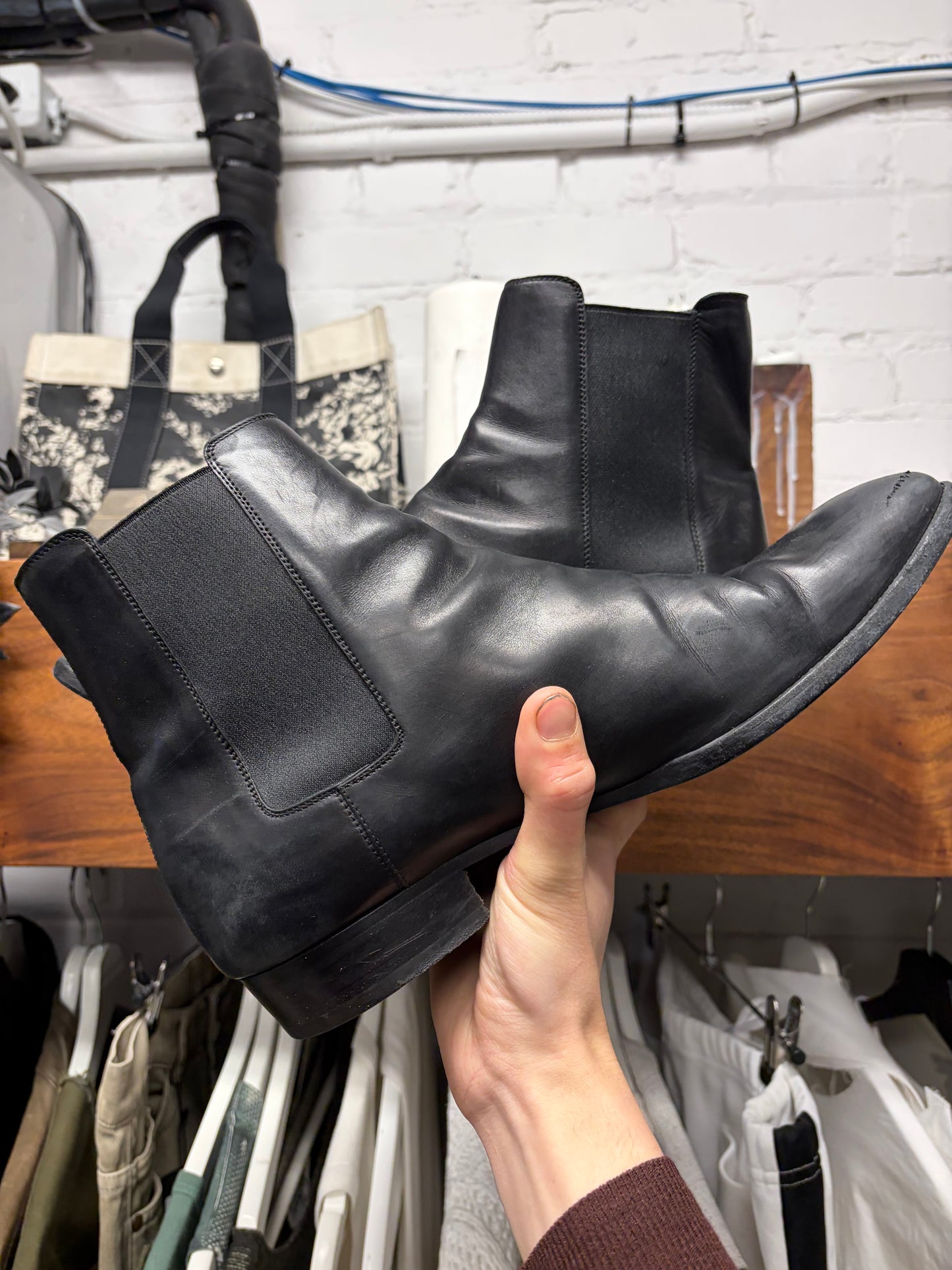 Saint Laurent ‘Wyatt’ Black Leather Pointed Toe Boots