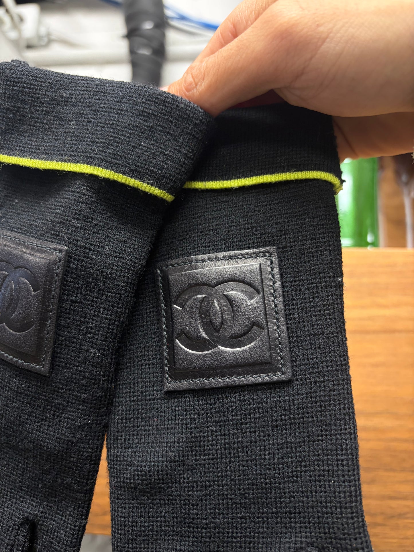 Chanel Sport Knit Gloves with Vinyl ‘CC’ Interlock Logo Patches