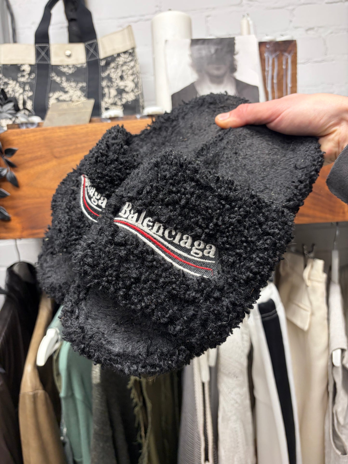 Balenciaga ‘Campaign Logo’ Black Fuzzy Slides