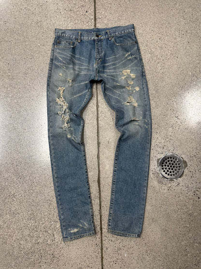 AW2013 Saint Laurent by Hedi Slimane ‘Crash’ Distressed Blue Denim