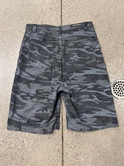 2020 Balenciaga Japan Exclusive ‘Russian Police Camo’ Oversized Denim Shorts