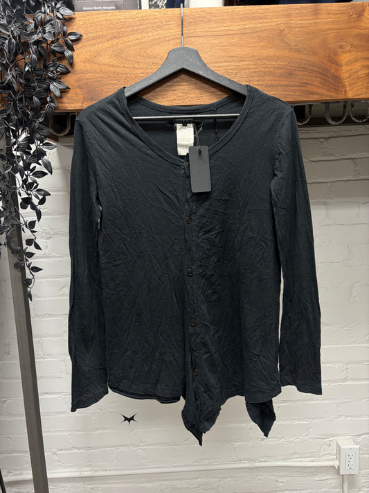 Yohji Yamamoto ‘Y’s’ Asymmetric Black Cotton Henley Long Sleeve Shirt