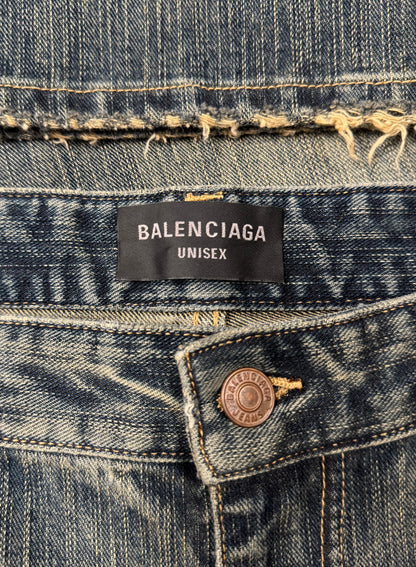 2023 Balenciaga ‘Bootcut Flared’ Dirt Wash Blue Denim