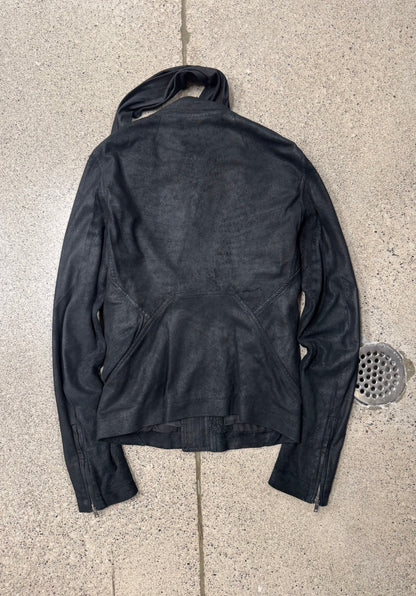 Rick Owens Blistered Lambskin Leather ‘Scarf Wrap’ Leather Jacket