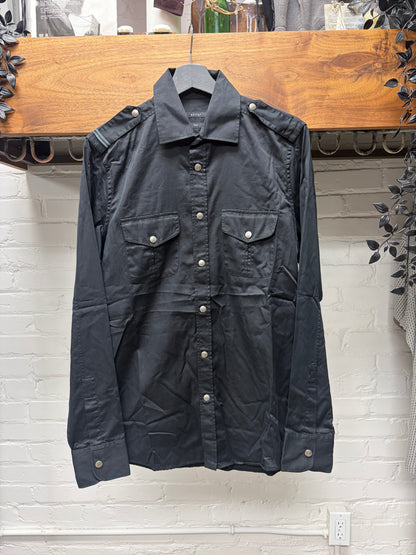Gucci Military Inspired Black Button Snap Collared Shirt with Shoulder Epaulettes