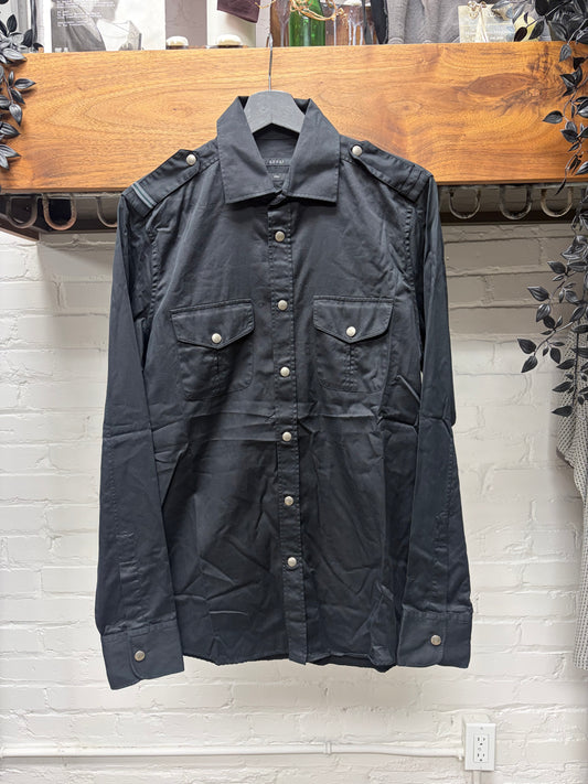 Gucci Military Inspired Black Button Snap Collared Shirt with Shoulder Epaulettes