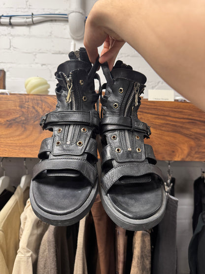 14th Addiction Black Leather ‘Gladiator’ Sandals