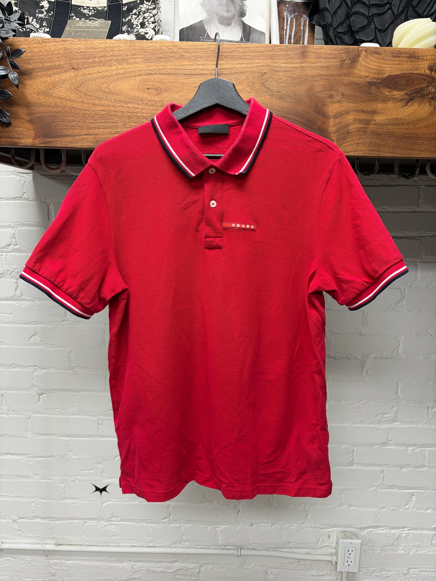 Prada ‘Sport Logo’ Red Cotton Polo Short Sleeve Shirt