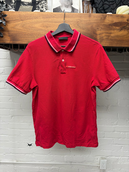 Prada ‘Sport Logo’ Red Cotton Polo Short Sleeve Shirt