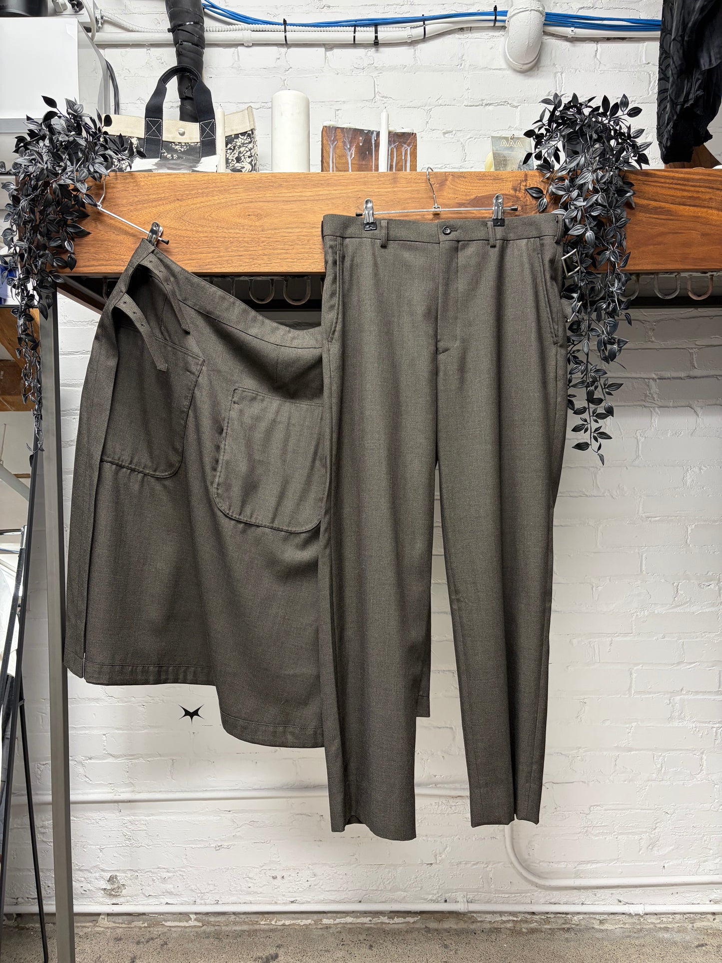 SS2025 Comme Des Garçons Homme Plus Skirted Layer Wool Wide Leg Trousers