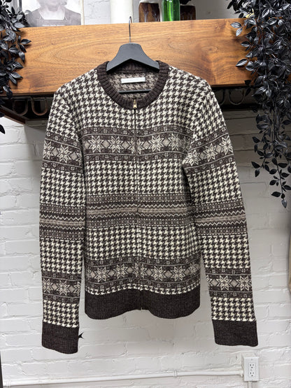 AW2001 Number (N)ine ‘Nowhere Man’ Zip-Up Houndstooth Patterned Wool Knit Sweater