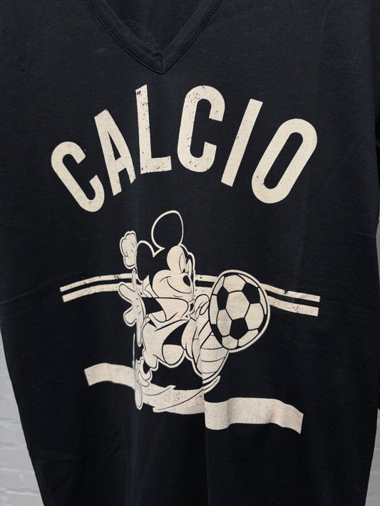 2000s Dolce & Gabbana ‘Mickey Mouse’ Black Cotton V-Neck Shirt