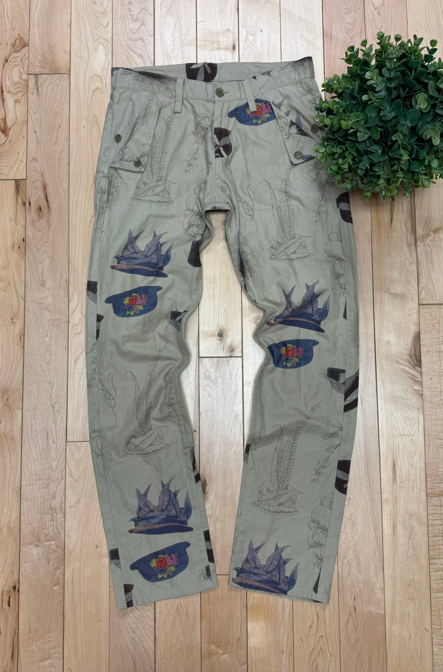 Vintage Y’s by Yohji Yamamoto ‘Hats’ Print Bootcut Pants