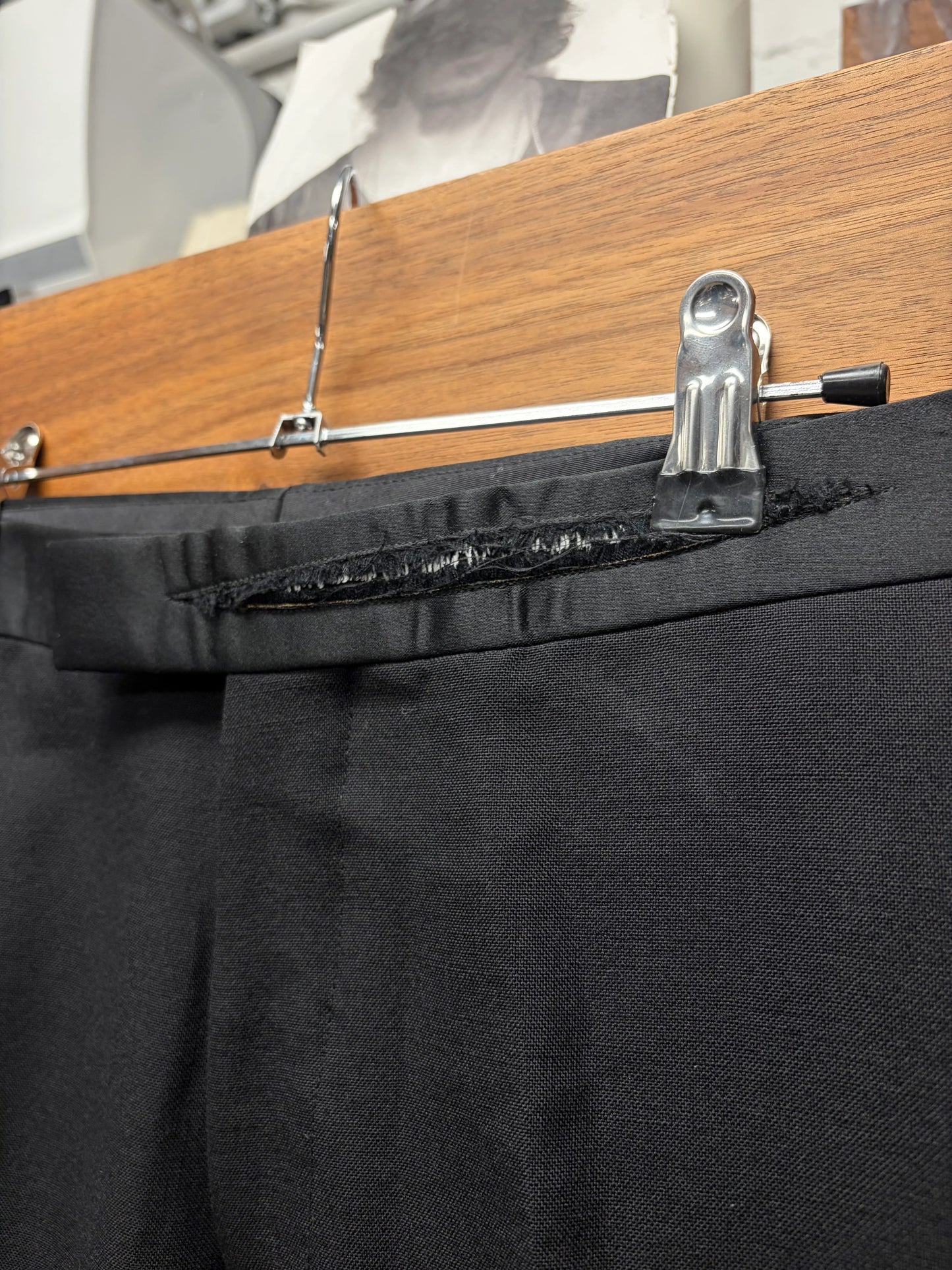 Dior Homme ‘Cummerbund’ Distressed Waistband Pleated Black Slim Cut Trousers
