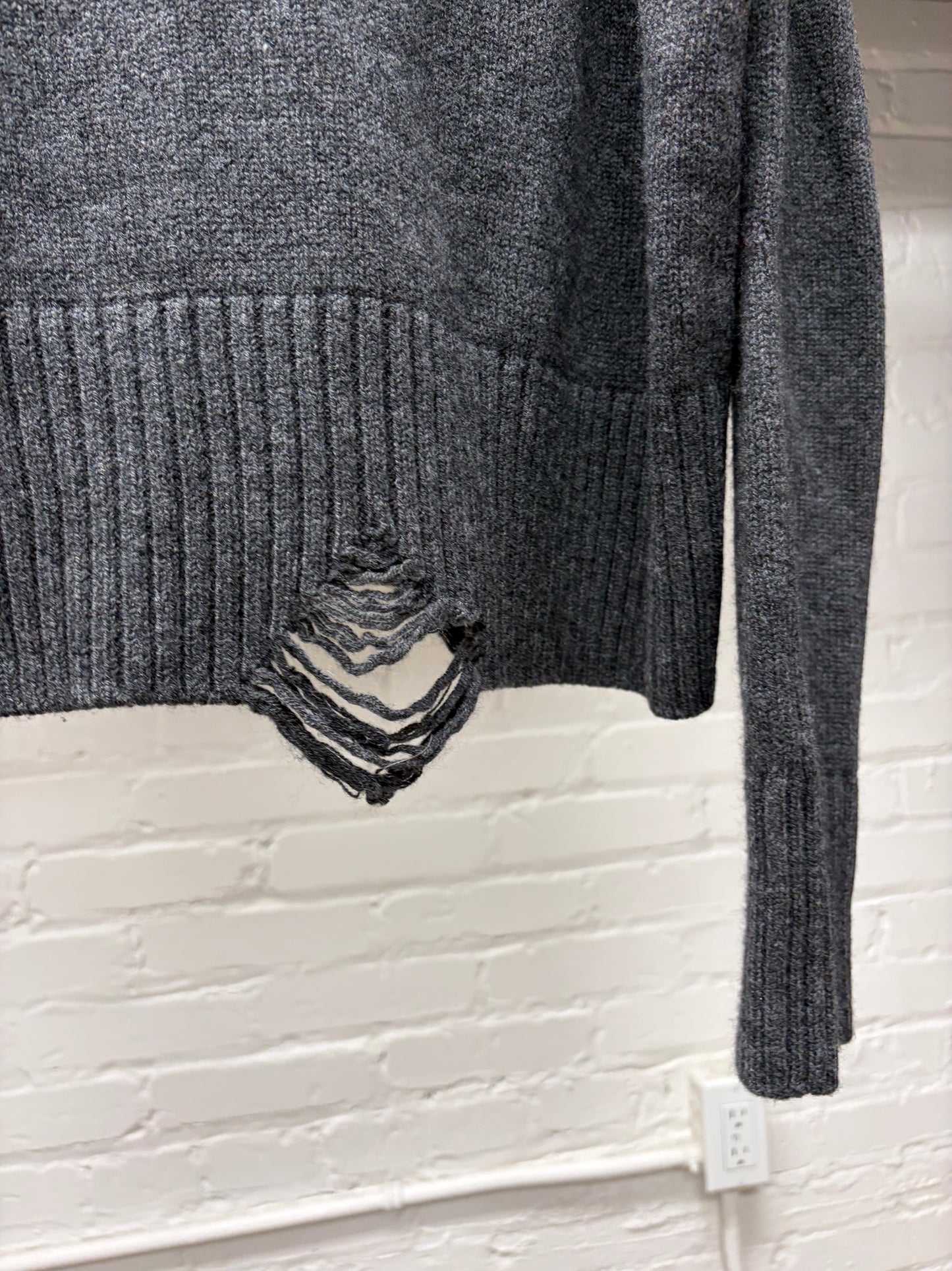 Helmut Lang Cropped Grey Raw Hem Distressed Sweater