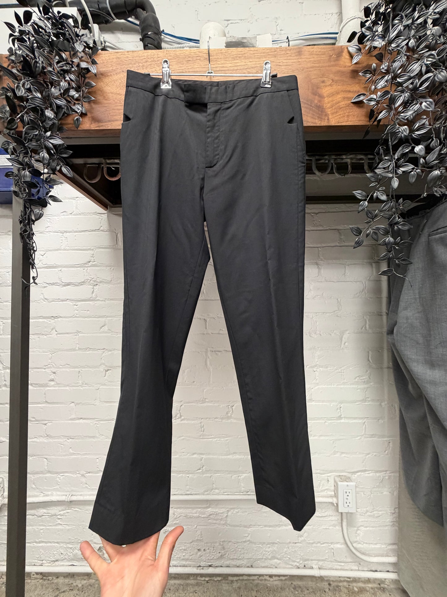 SS2009 Raf Simons Pleated Black Slim Cut Trousers with Pocket Cutout