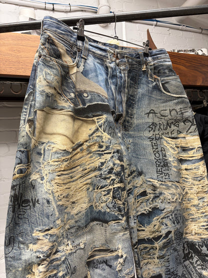 2023 Acne Studios ‘Trompe L’œil’ Distressed Graffiti Super Baggy Denim