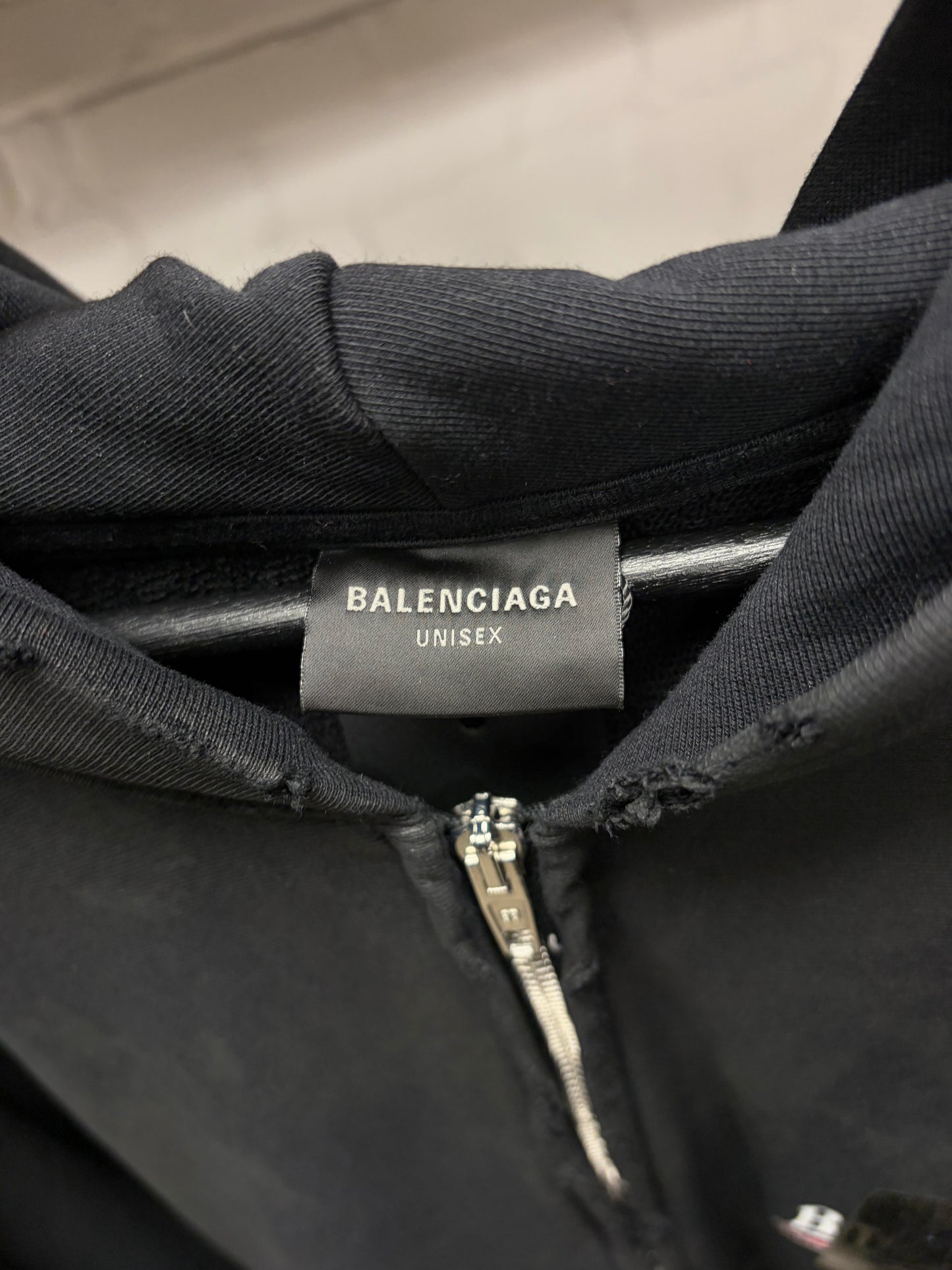 AW2023 Balenciaga Mudshow ‘Gaffer Tape’ Black Distressed Zip-Up Hoodie