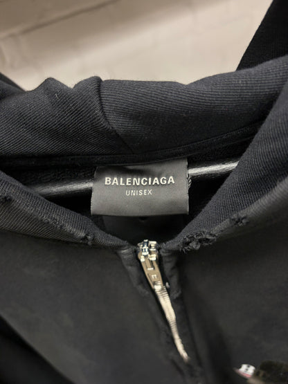 AW2023 Balenciaga Mudshow ‘Gaffer Tape’ Black Distressed Zip-Up Hoodie