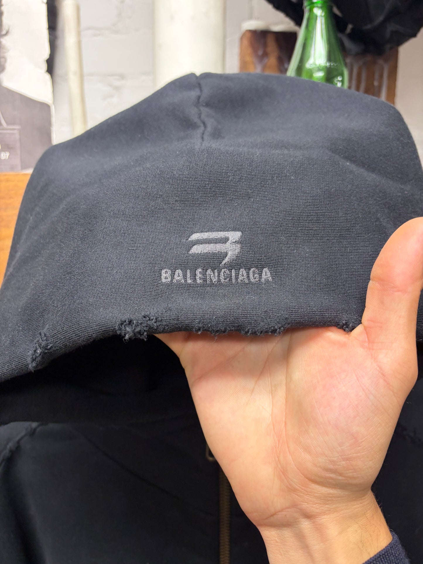 SS2023 Balenciaga ‘Caps’ Destroyed ‘Sporty B Logo’ MudShow Hooded Bomber with Fleece Liner