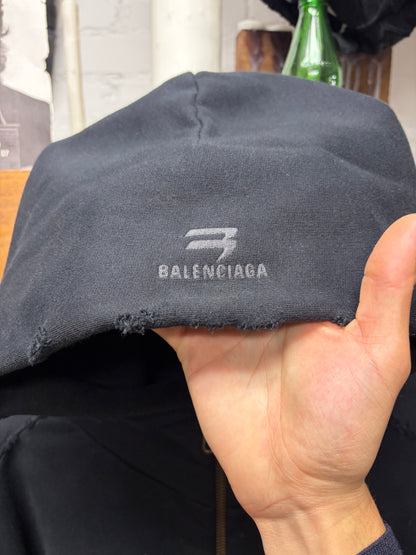 SS2023 Balenciaga ‘Caps’ Destroyed ‘Sporty B Logo’ MudShow Hooded Bomber with Fleece Liner