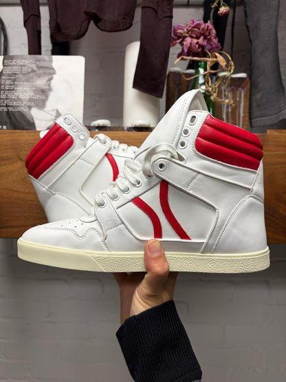 Celine 'Break' Cream/Red Mid Top
Leather Court Sneakers