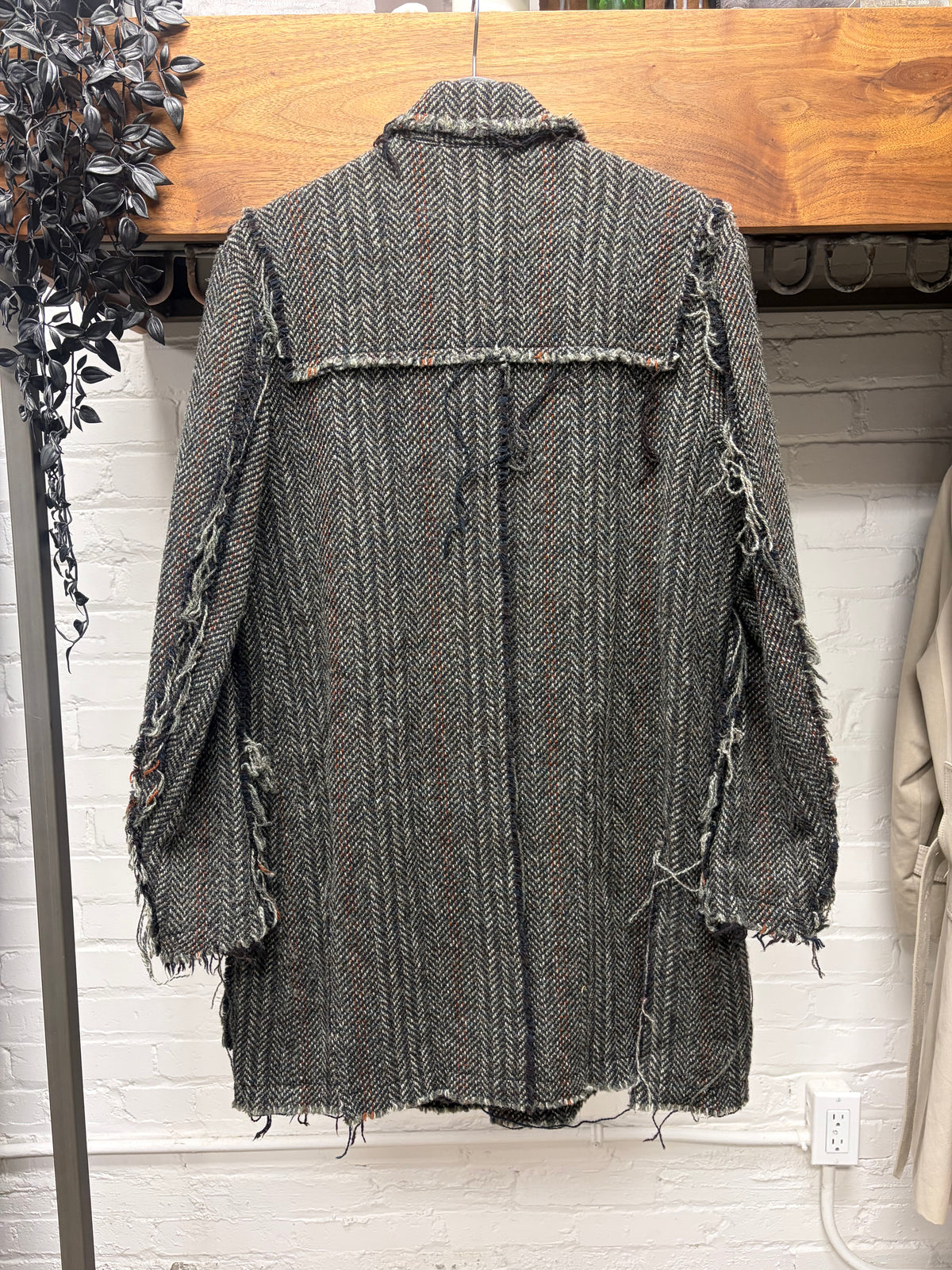 AW2016 Undercover ‘Instant Calm’ Herringbone Black Toggle Closure Wool Trench Coat