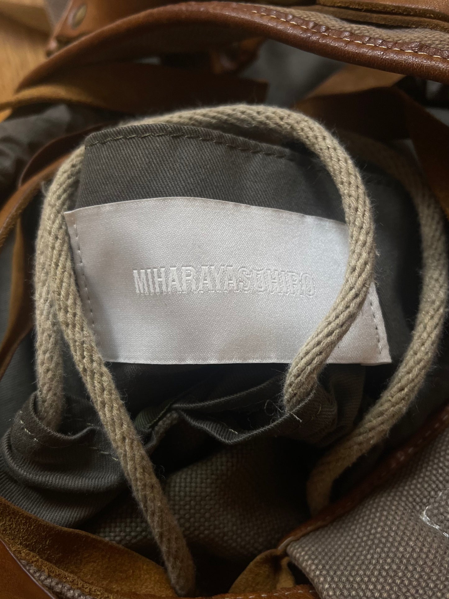 Mihara Yasuhiro Leather Belt Strap Rugged Canvas Backpack