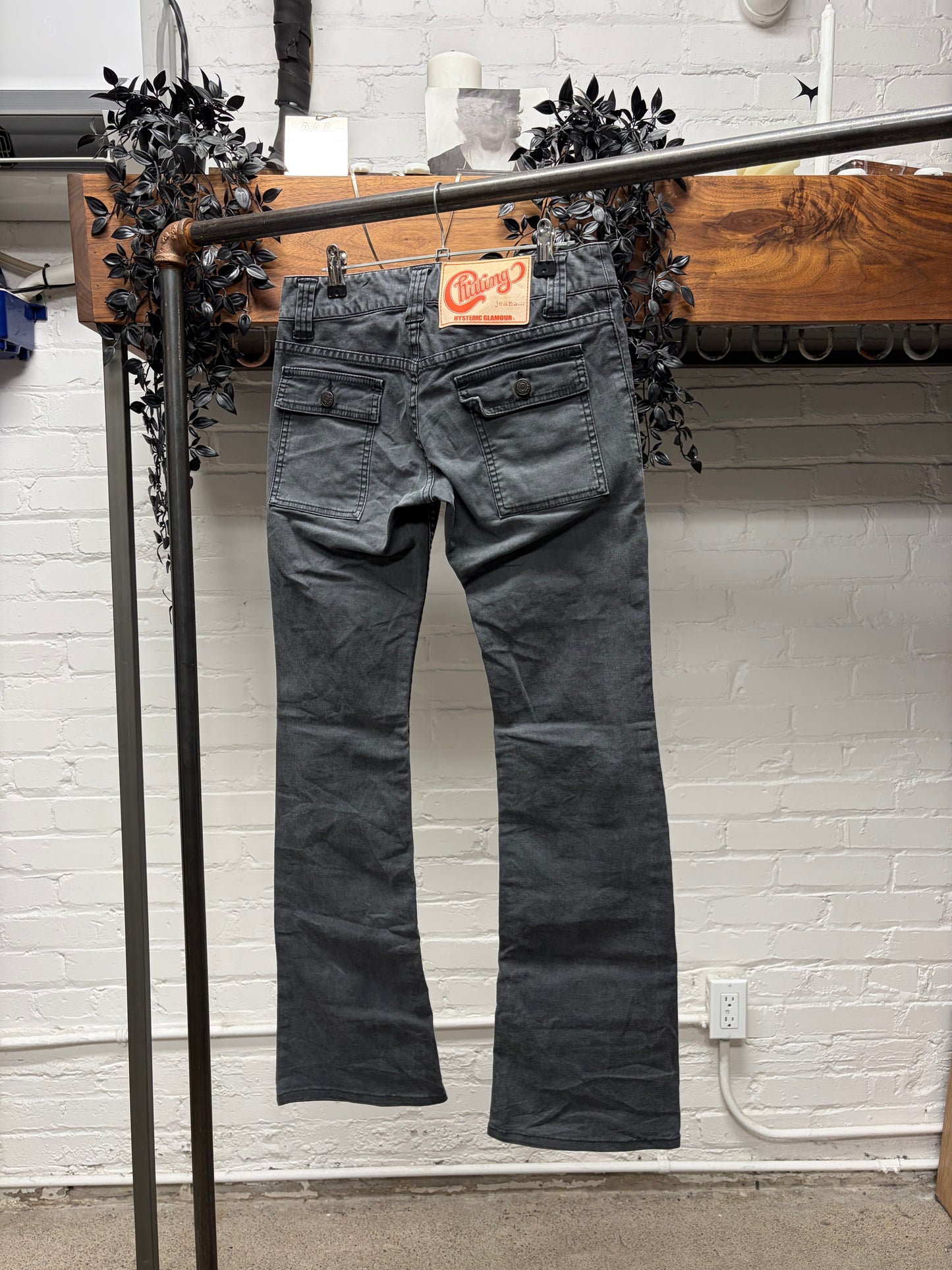 2000s Hysteric Glamour Grey Flared Leg Cargo Denim