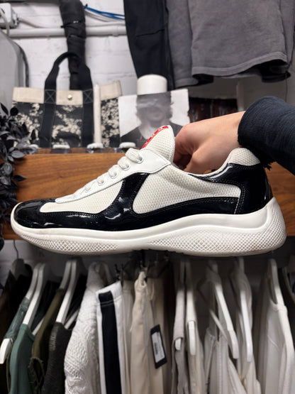 Prada ‘Americas Cup’ Navy/White Patent Leather Low Top Sneakers