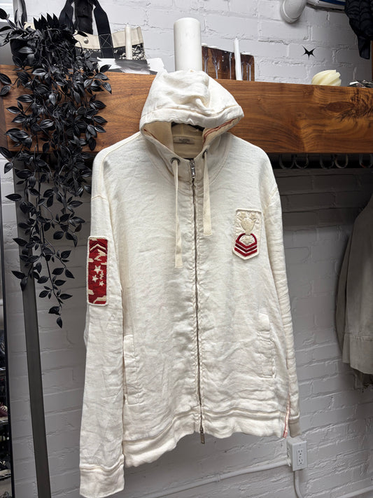 Valentino Beaded ‘Badge Logo’ Muslin Cotton Zip-Up Hoodie