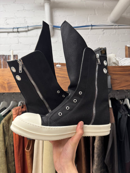2024 Rick Owens Laceless High Tongue ‘Hollywood’ Black Canvas Sneakers