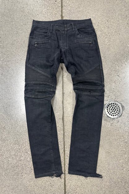 Balmain Waxed Grey Biker Denim
