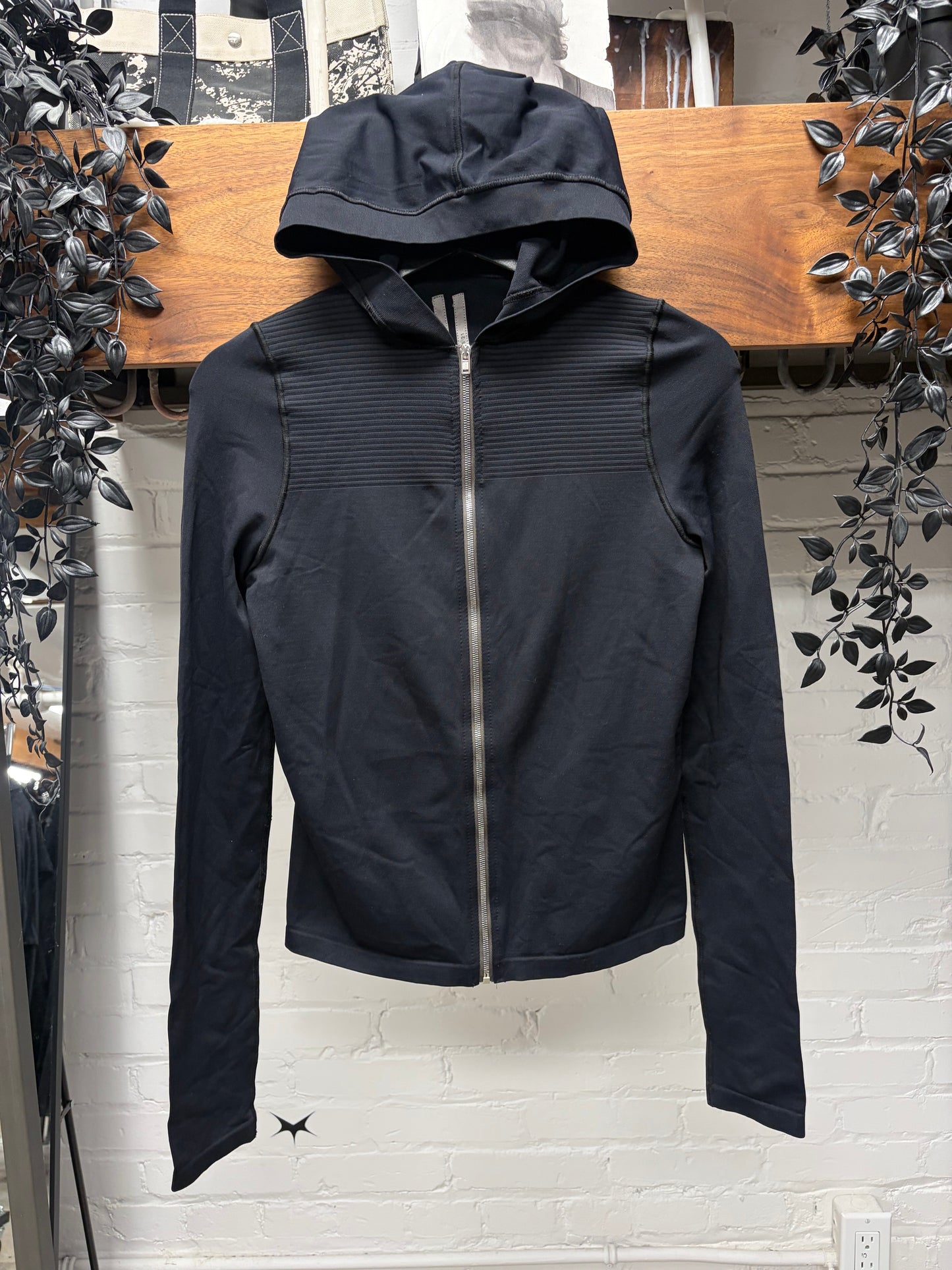 SS2021 Rick Owens ‘Phlegethon’ Ribbed Black Scuba Zip-Up Hoodie