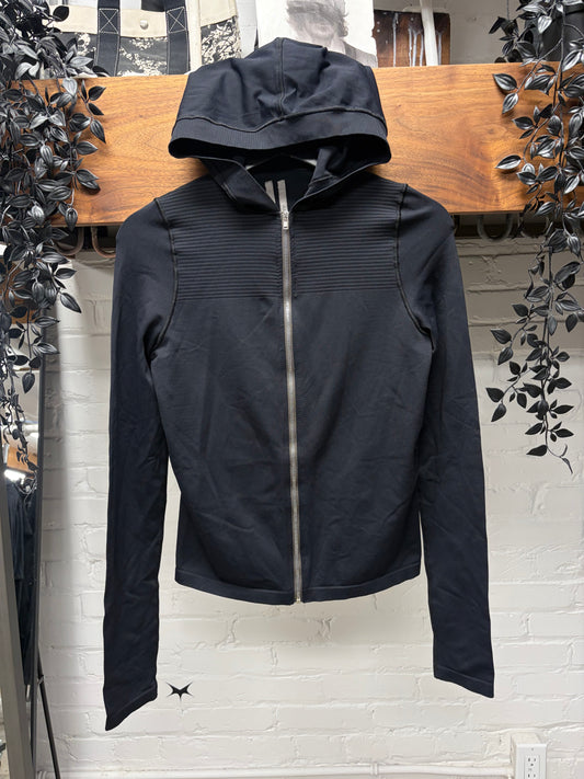 SS2021 Rick Owens ‘Phlegethon’ Ribbed Black Scuba Zip-Up Hoodie