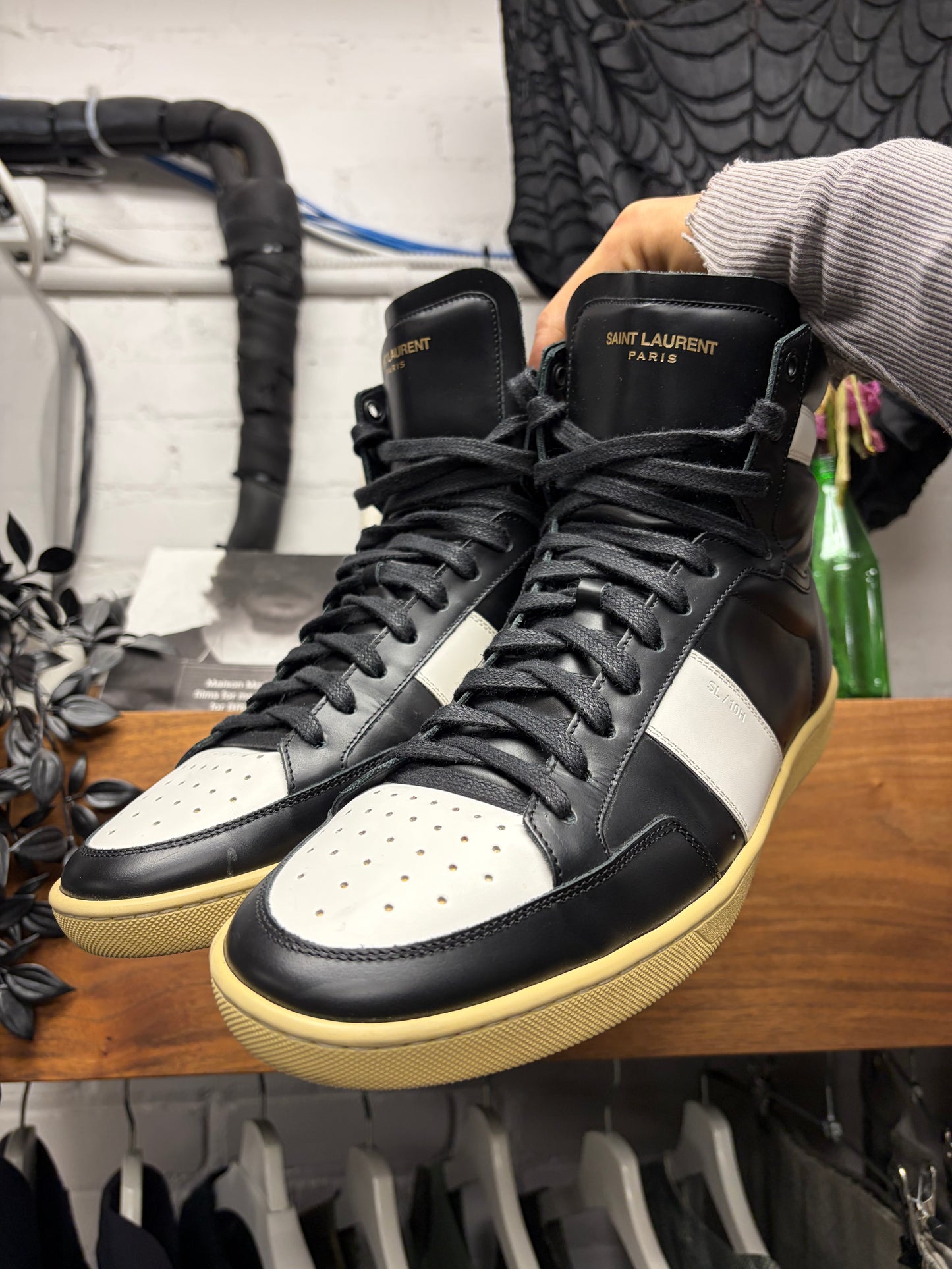 Saint Laurent ‘SL / 10H’ Black/White Leather Court High Top Sneakers
