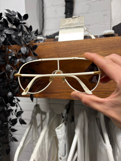 2000s Yves Saint Laurent White/Gold ‘Shield’ Sunglasses