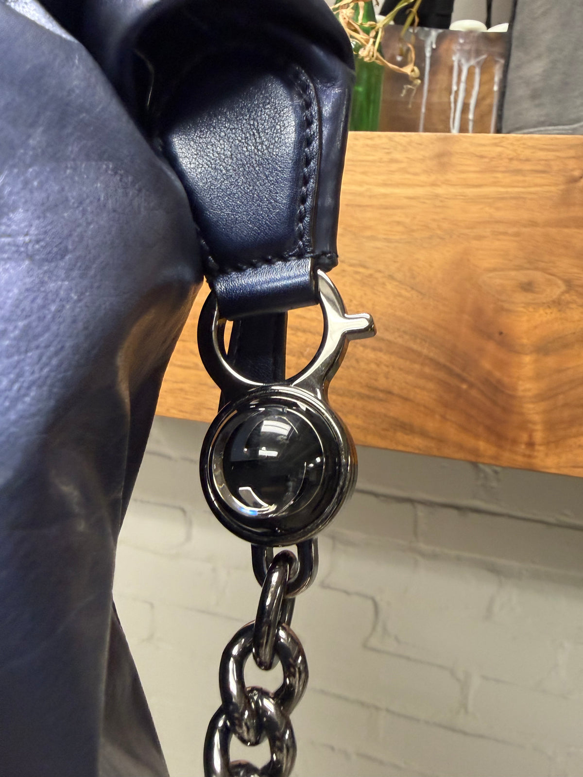 2000s Gucci ‘Galaxy Blue Leather’ Hobo Shoulder Bag with Silver Chain Strap