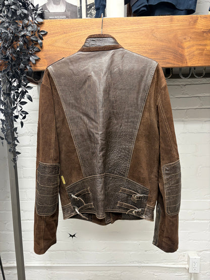AW1998 Armani ‘Dragon Hide’ Suede/Leather Patched Brown Bomber Jacket