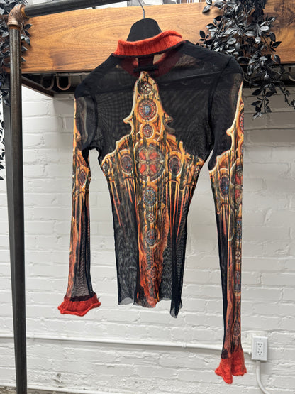 AW1998 Jean Paul Gaultier ‘Gothic’ Mesh/Wool Long Sleeve Top