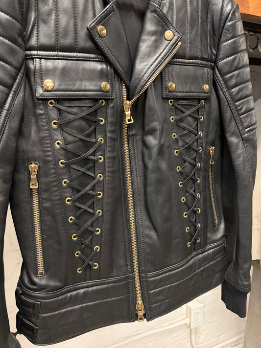 Balmain by Olivier Rousteig ‘Corset Lace’ Leather Biker Jacket
