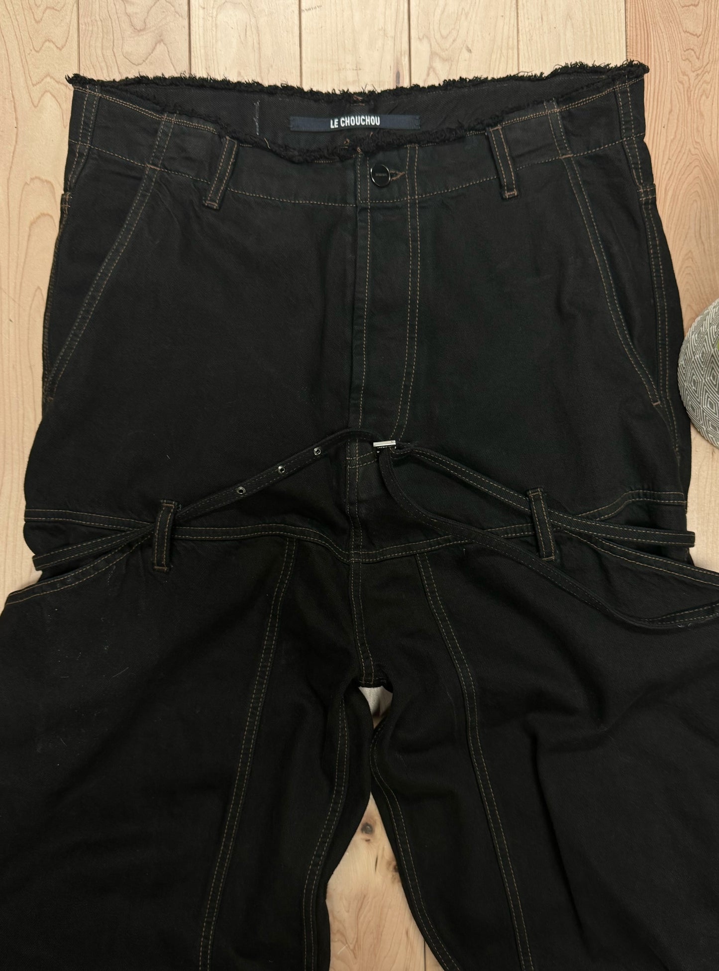 Jacquemus Belted Waist Wide Leg Black Denim