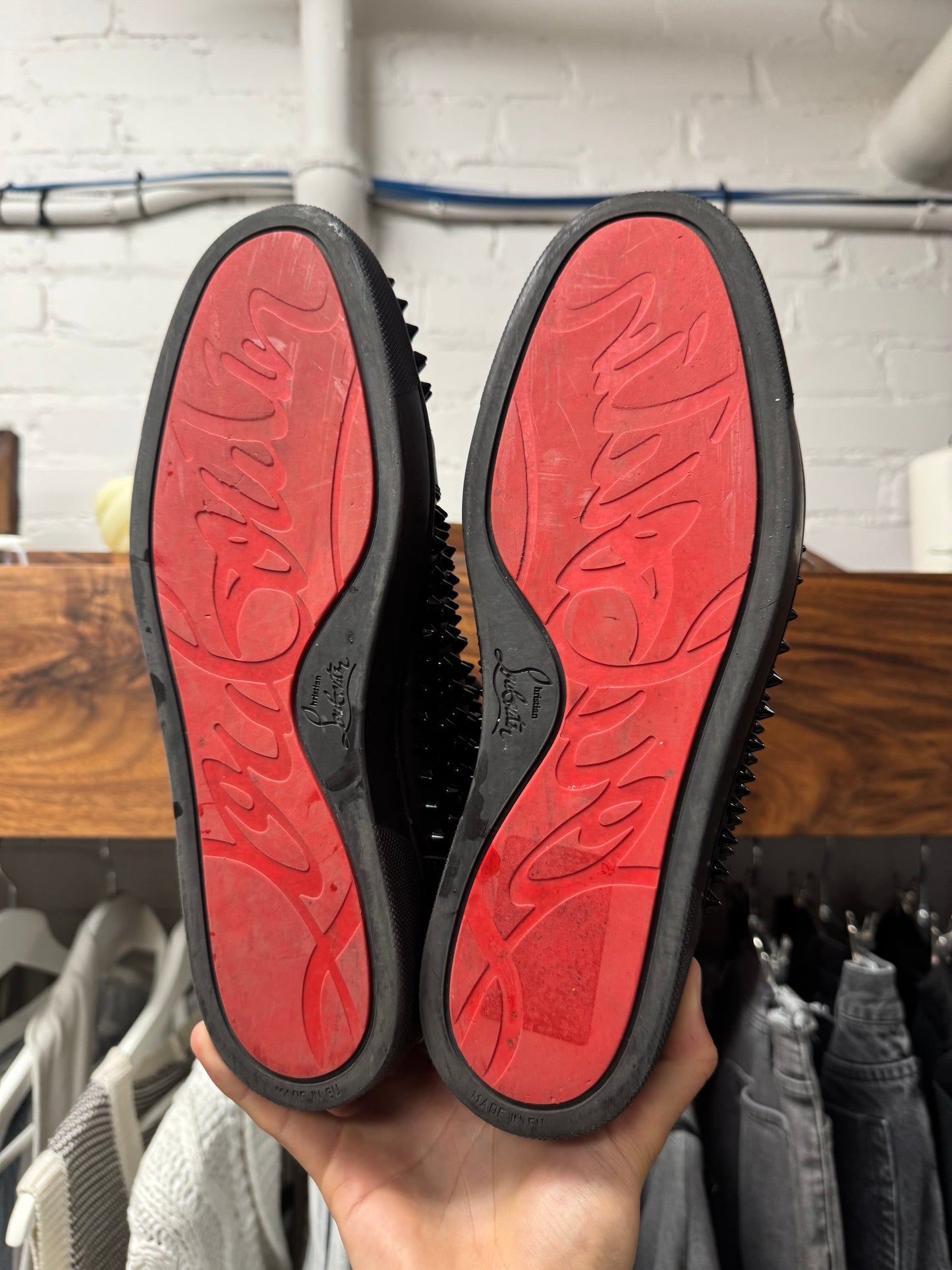 Christian Louboutin Classic Red Bottom ‘Junior Spike’ High Top Sneakers